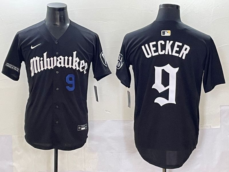 Men 2025 Milwaukee Brewers #9 Uecker Black Five generations Joint Name Nike MLB Jersey style 6